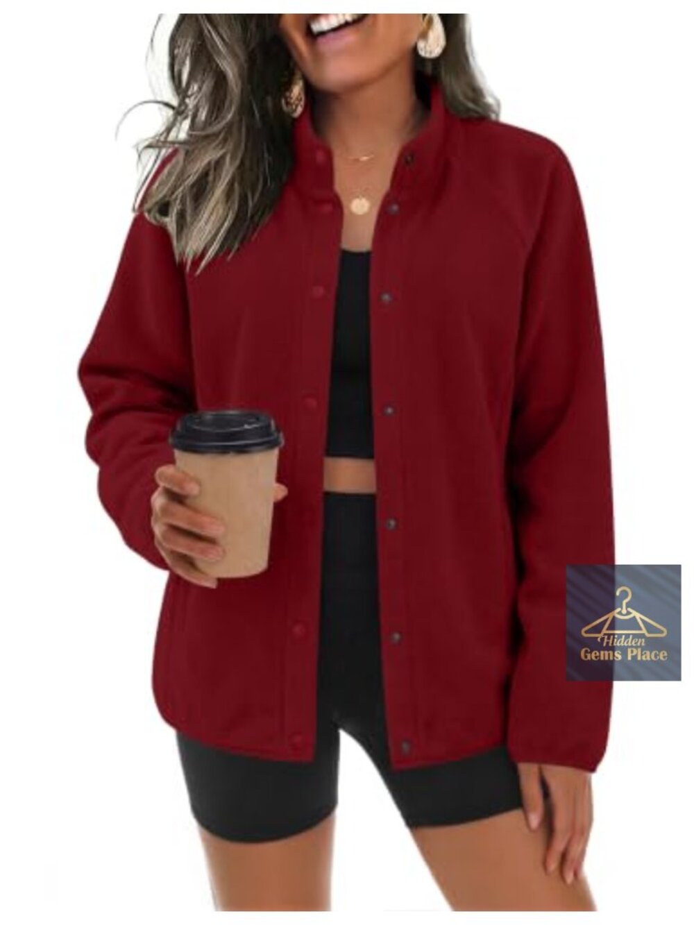 Zeagoo Women's Fleece Jacket Winter Coat Full Button Stand Collar 4 Pockets